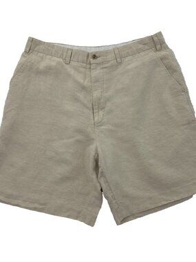 Turnbury Linen Blend Walking Shorts Mens 36R Beige Flat Front 8" Inseam Vacation